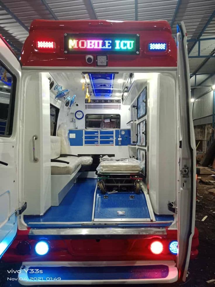 Fully equipped Mobile ICU ambulance interior with monitoring equipment